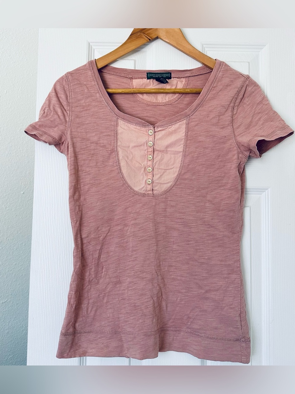 Ralph Lauren Dusty Rose Scoop-Neck Button Tee xs